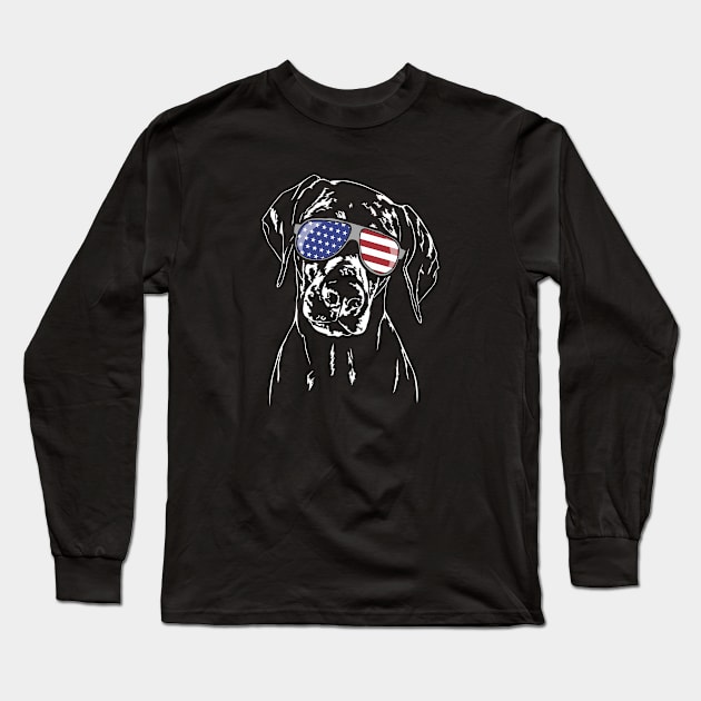 Funny Proud Doberman American Flag sunglasses Long Sleeve T-Shirt by wilsigns